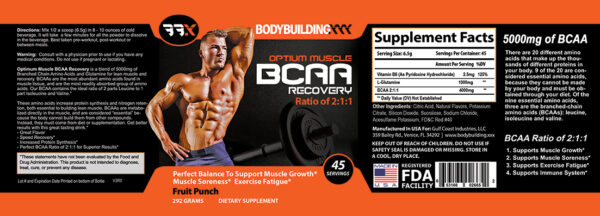 Optimum Muscle BCAA Recovery Fruit Punch Label
