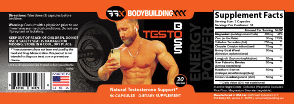 Testo Boss Testosterone Supplement Label